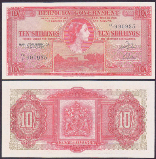 1957 Bermuda 10 Shillings (aUnc)
